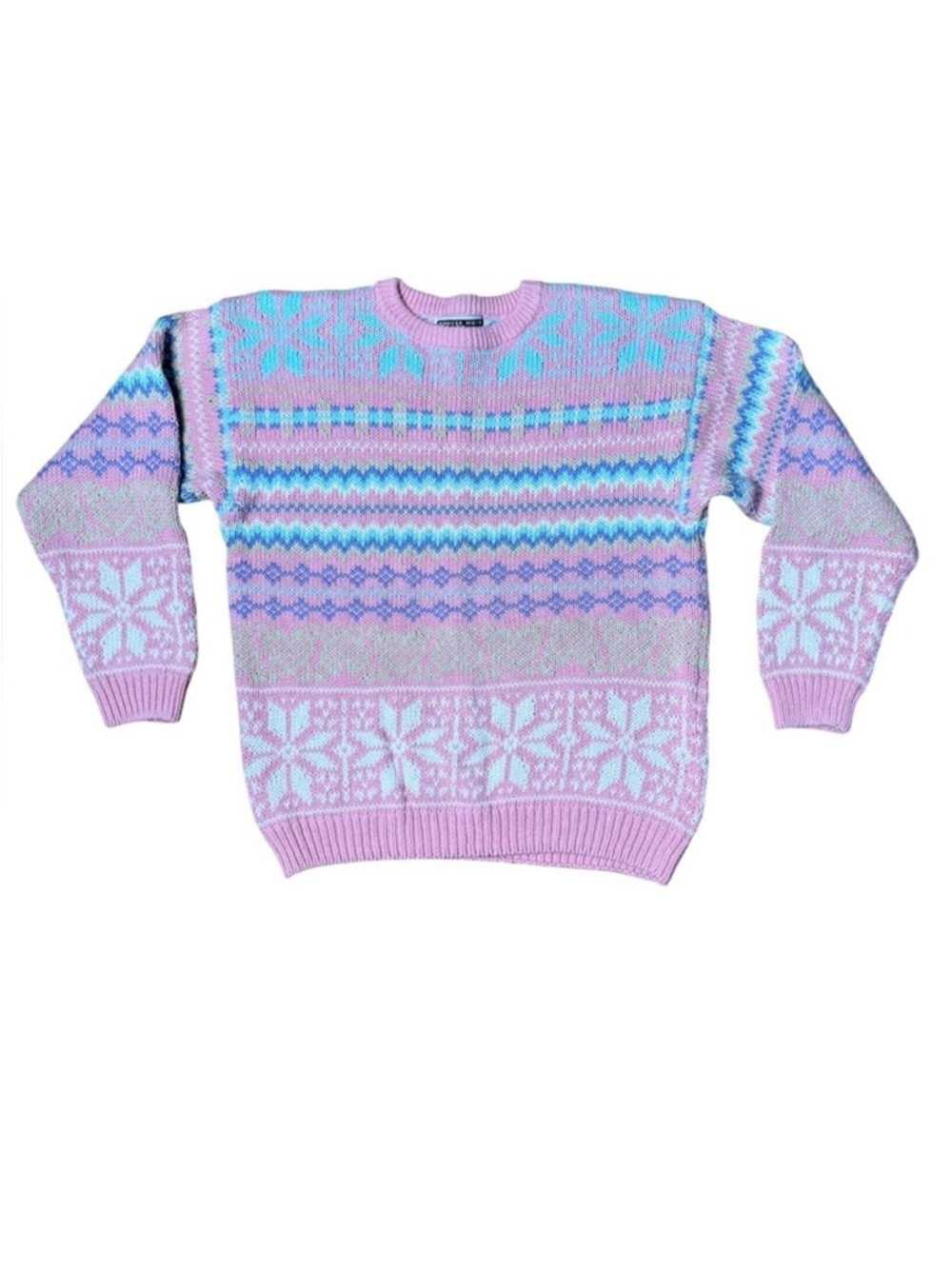 Vintage Jennifer Moore Pastel Sweater Winter Large Cotton Snowflakes